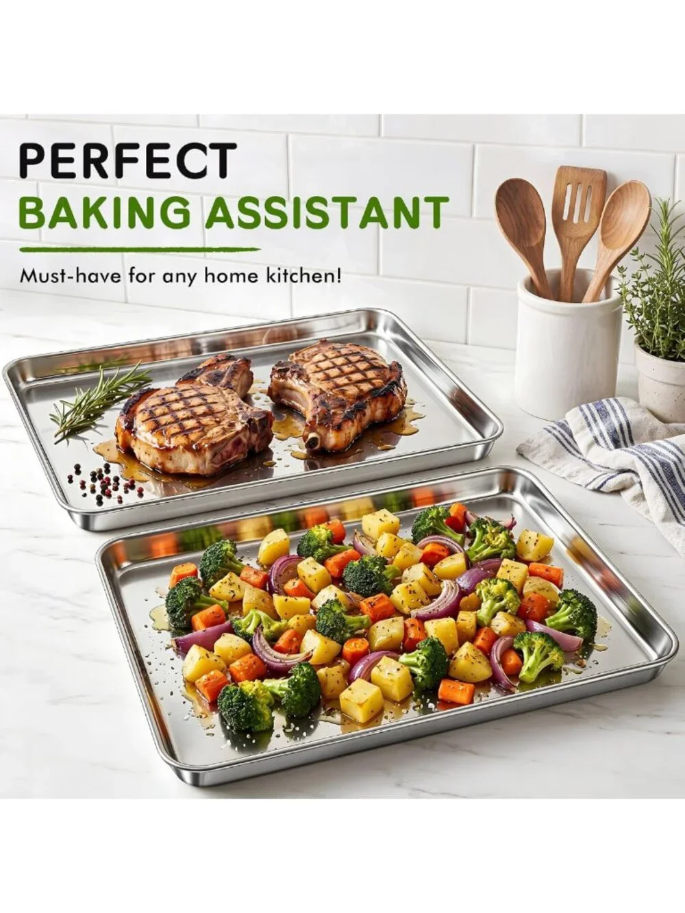 Set of 2 Stainless Steel Baking Sheets - Nonstick, Heavy Duty, 18x13 Inch Oven